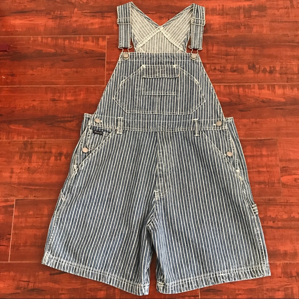 Vintage Route 66 Adjustable Stripe Overall Shorts